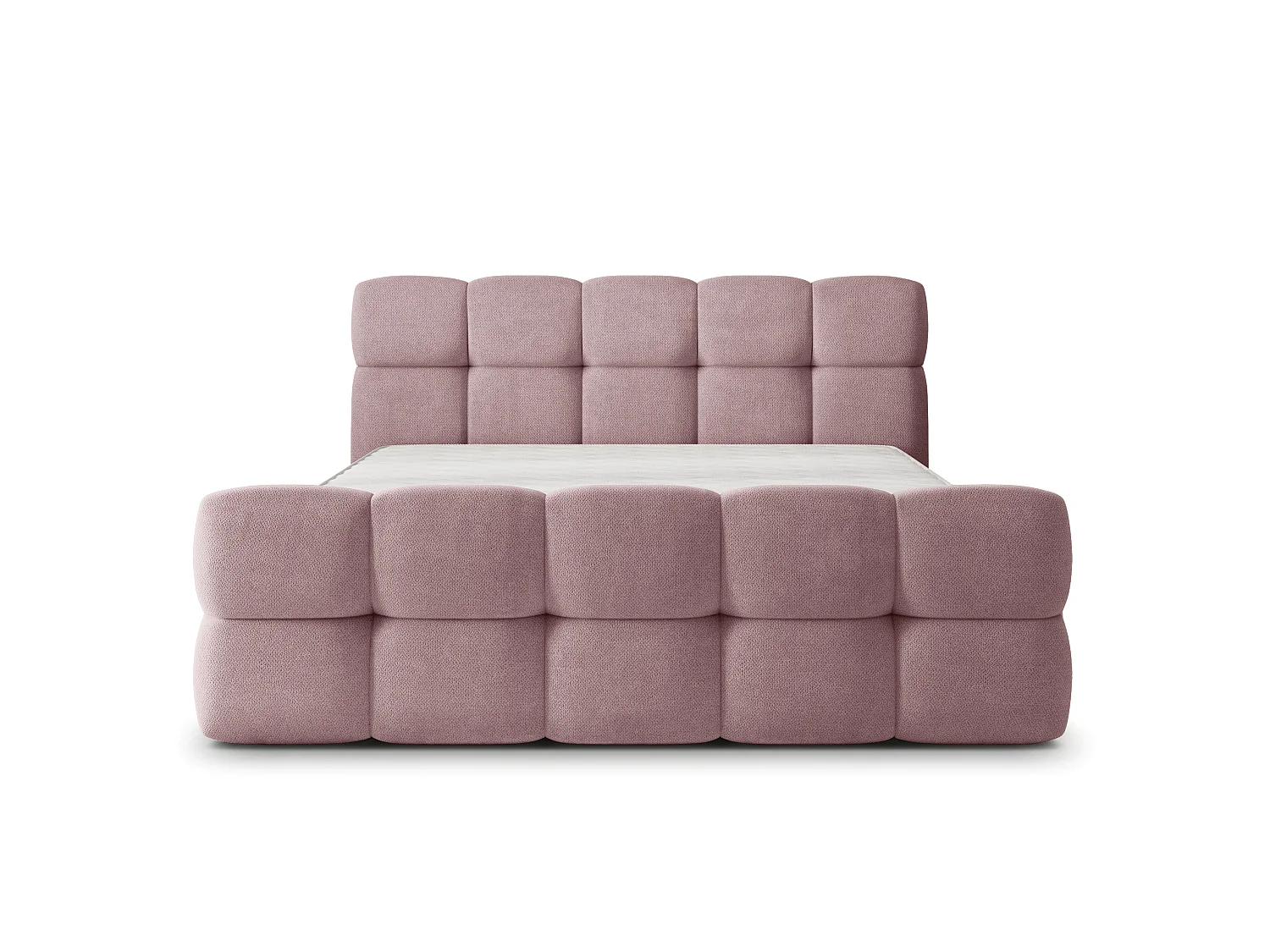 Lit Coffre ELIZJA 200x200 cm - Tissu tissé - Rose poudré