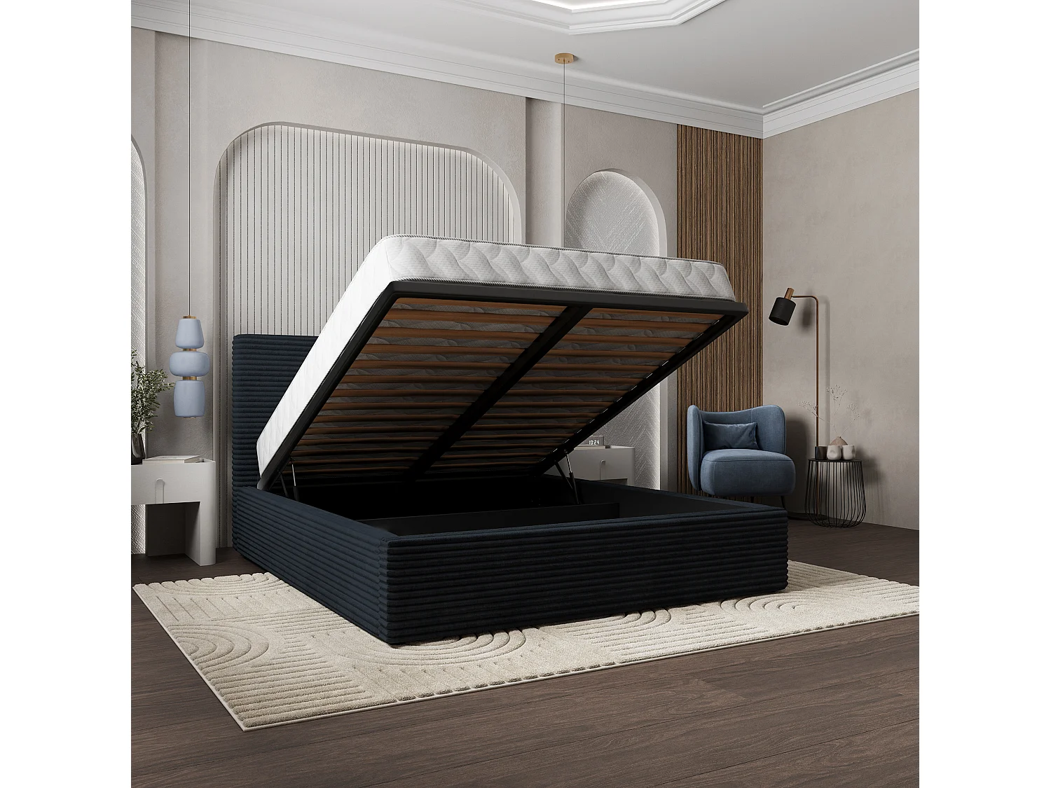 Gestoffeerd bed MIRETTI 180x200 cm - Corduroy stof - Zwart