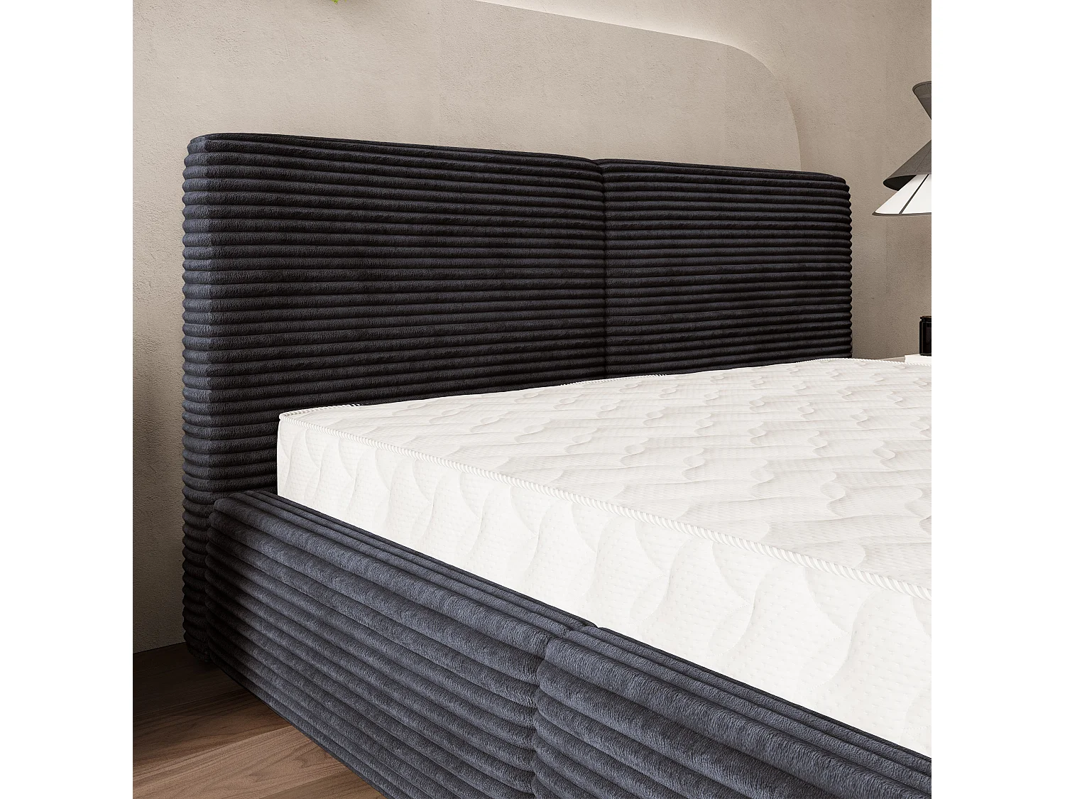 Gestoffeerd bed FELURO 200x200 cm - Corduroy stof - Zwart