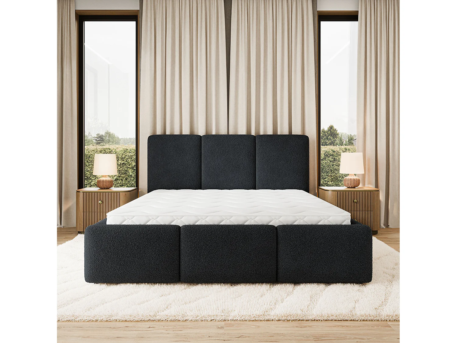 Gestoffeerd bed MORENA 180x200 cm - Bouclé stof - Zwart