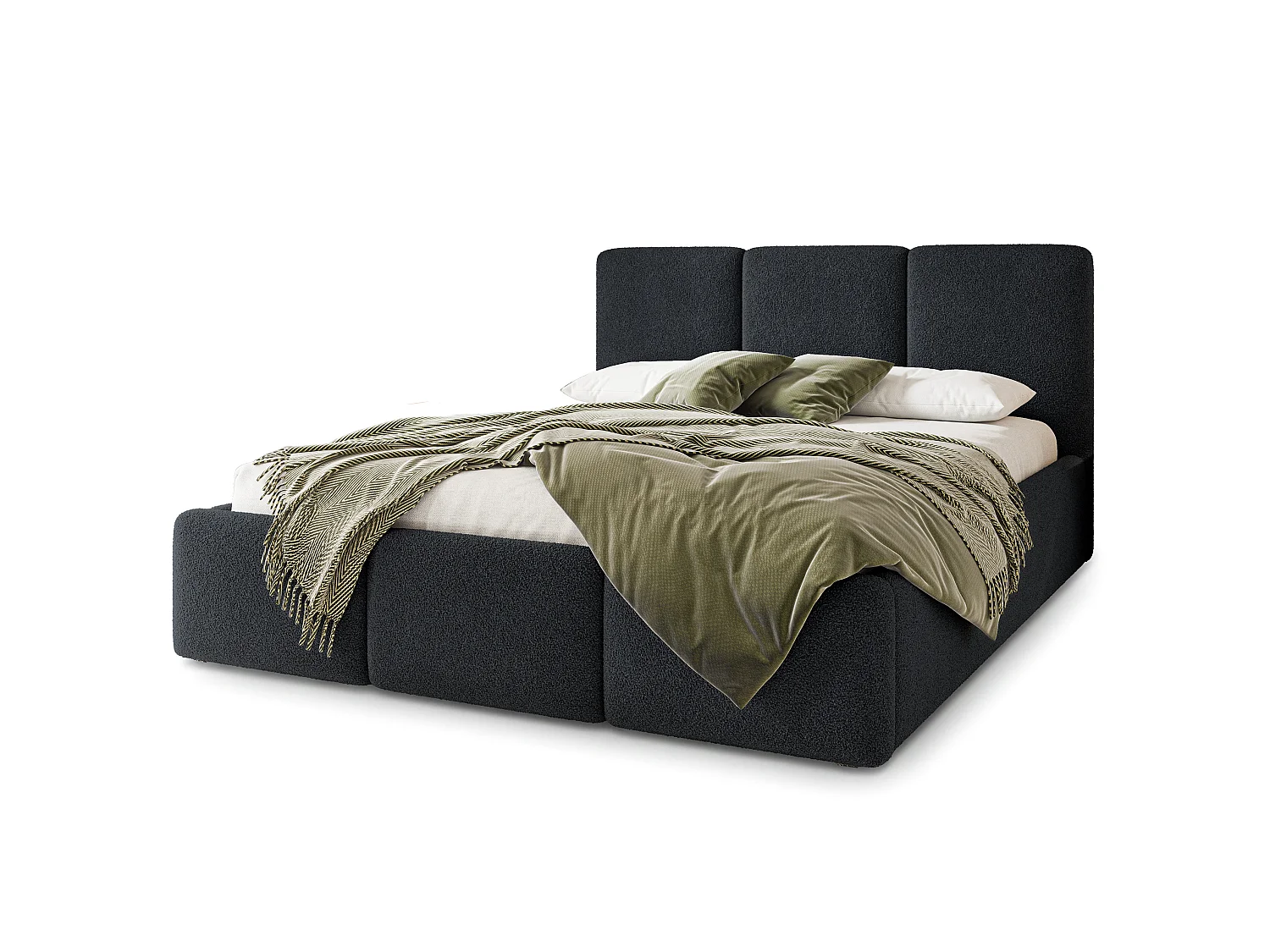 Gestoffeerd bed MORENA 180x200 cm - Bouclé stof - Zwart