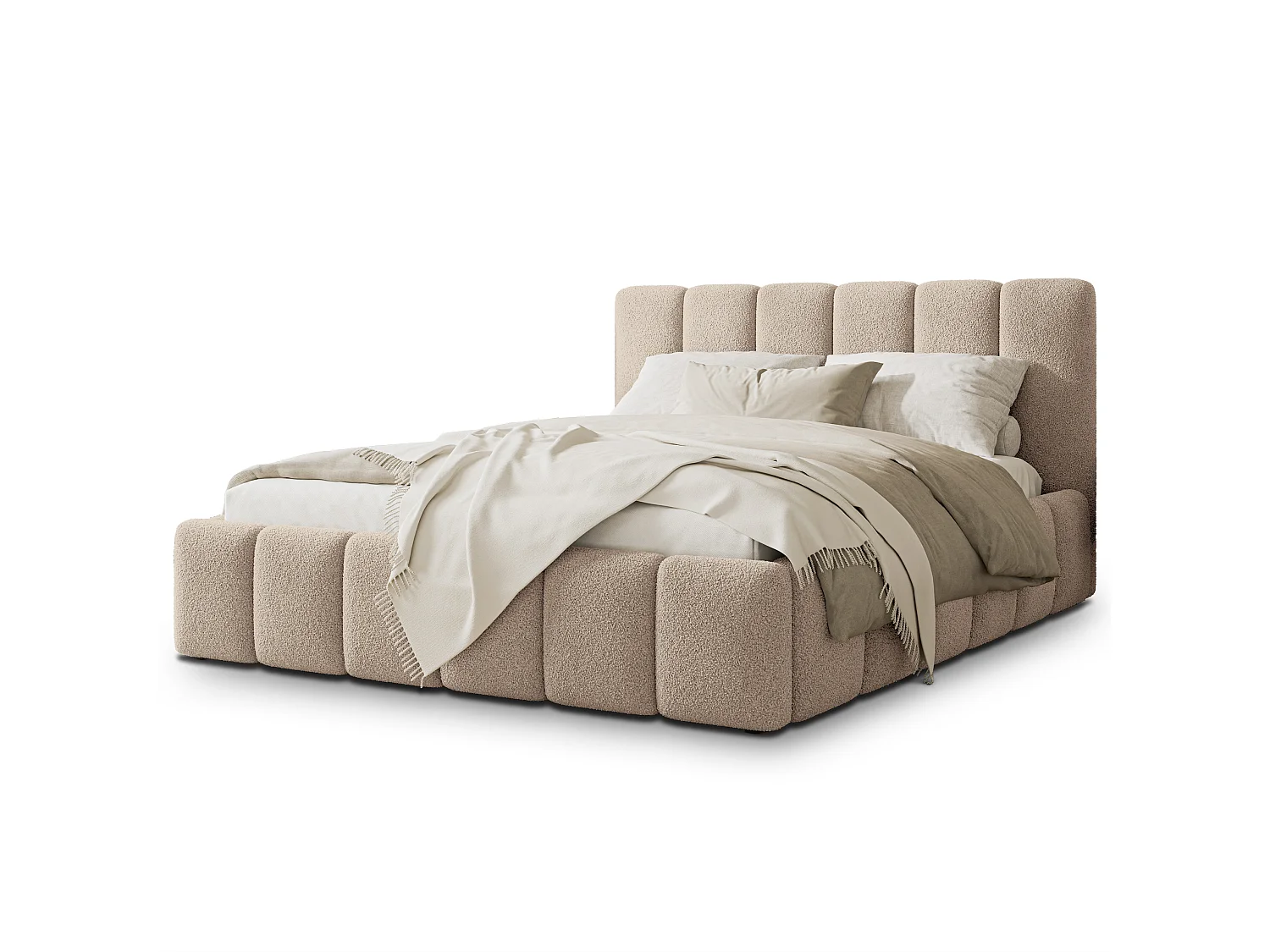 Gestoffeerd bed RANIS 200x200 cm - Bouclé stof - Beige