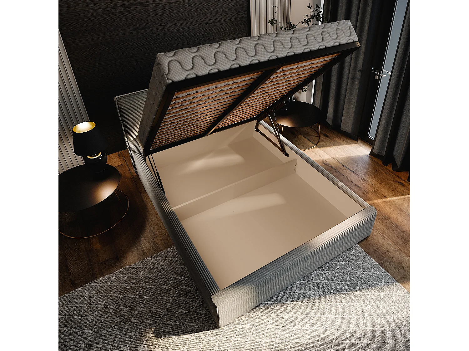 Lit Coffre PARMA 120x200 cm - Velours côtelé - Jaune