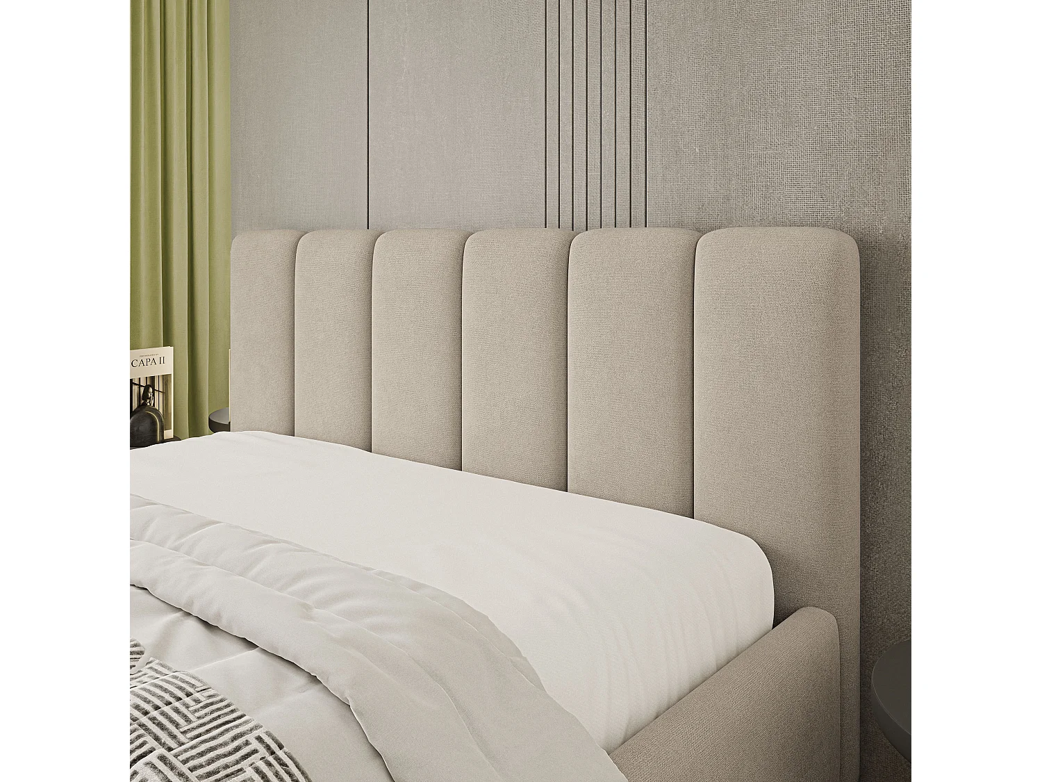 Gestoffeerd bed ATTORA 200x200 cm - Geweven stof - Beige