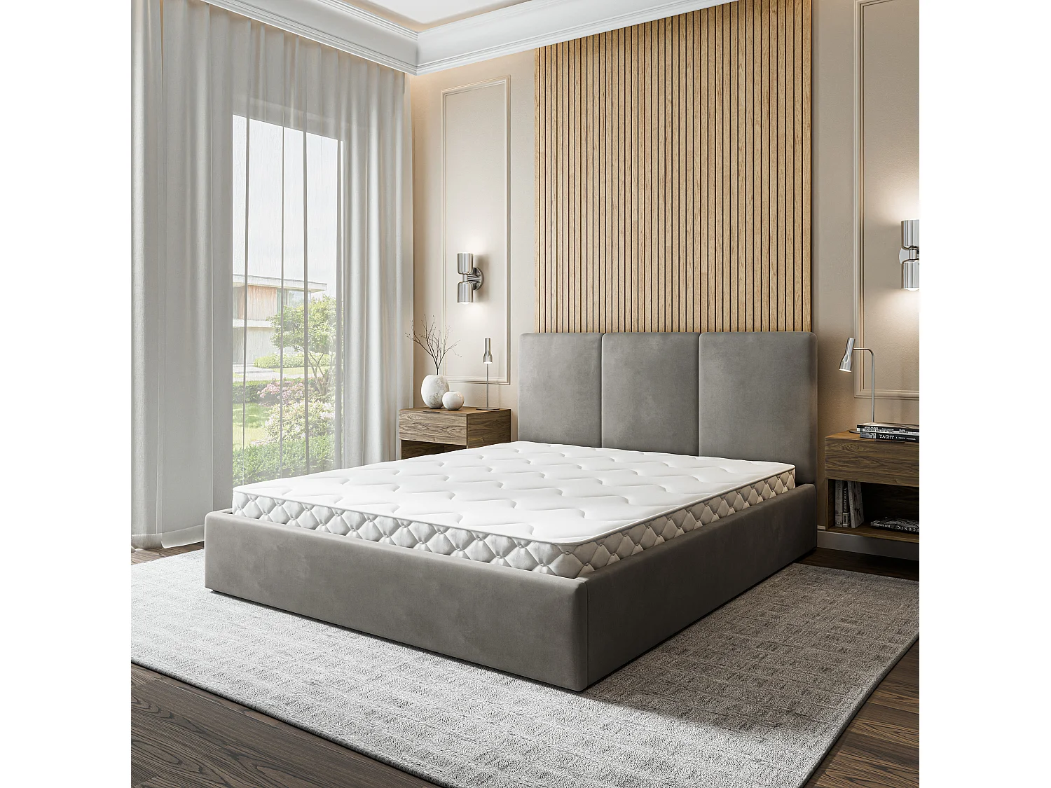 Gestoffeerd bed AZURI 200x200 cm - Fluwelen stof - Grijs