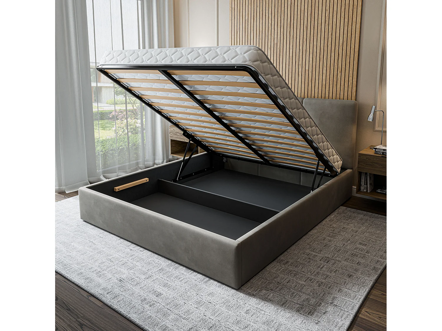 Gestoffeerd bed AZURI 200x200 cm - Fluwelen stof - Grijs