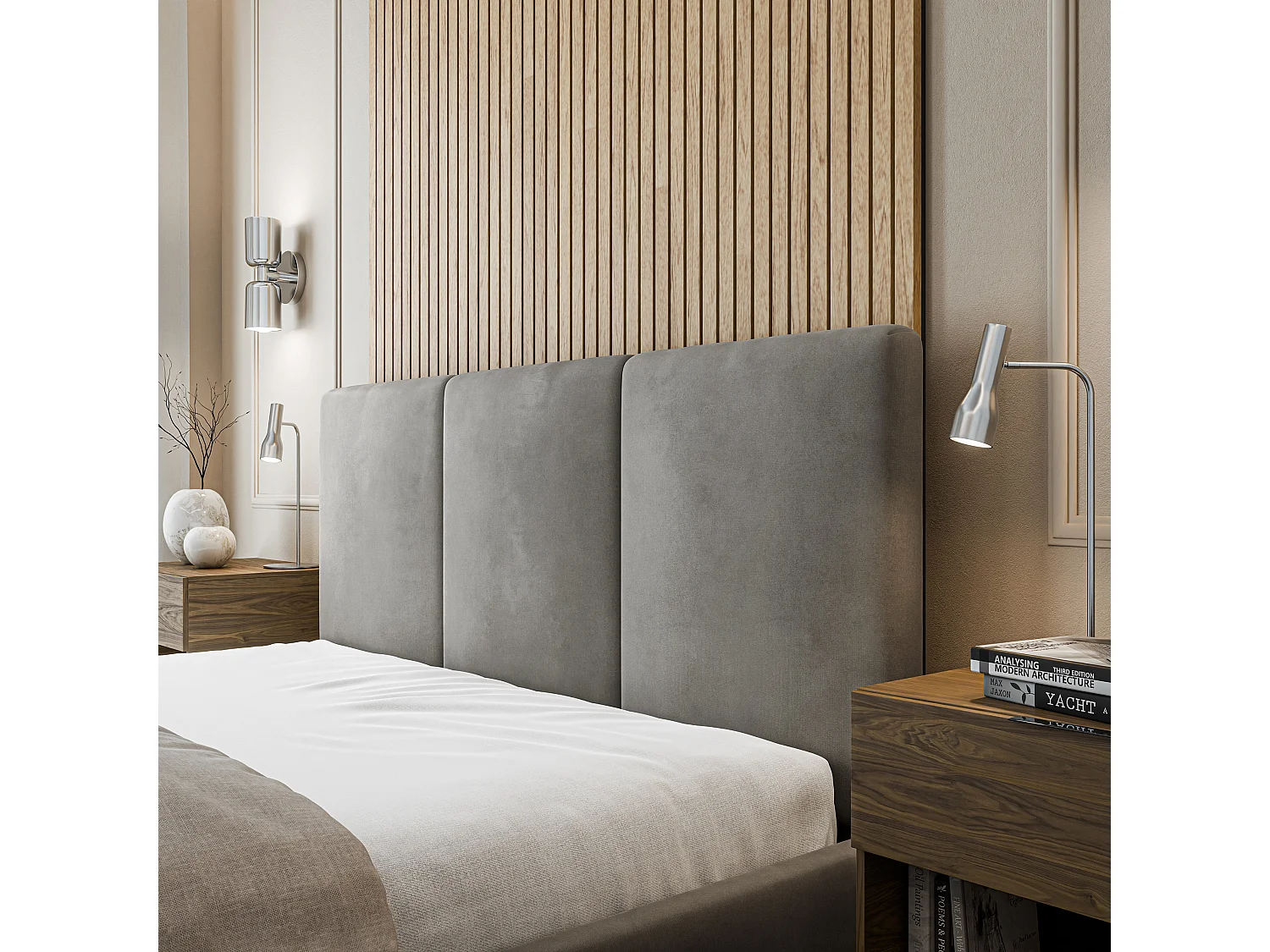 Gestoffeerd bed AZURI 200x200 cm - Fluwelen stof - Grijs
