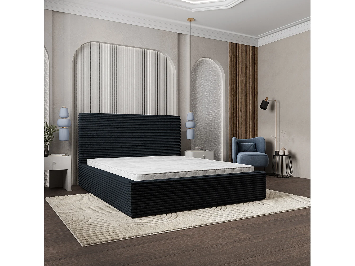Gestoffeerd bed MIRETTI 200x200 cm - Corduroy stof - Zwart