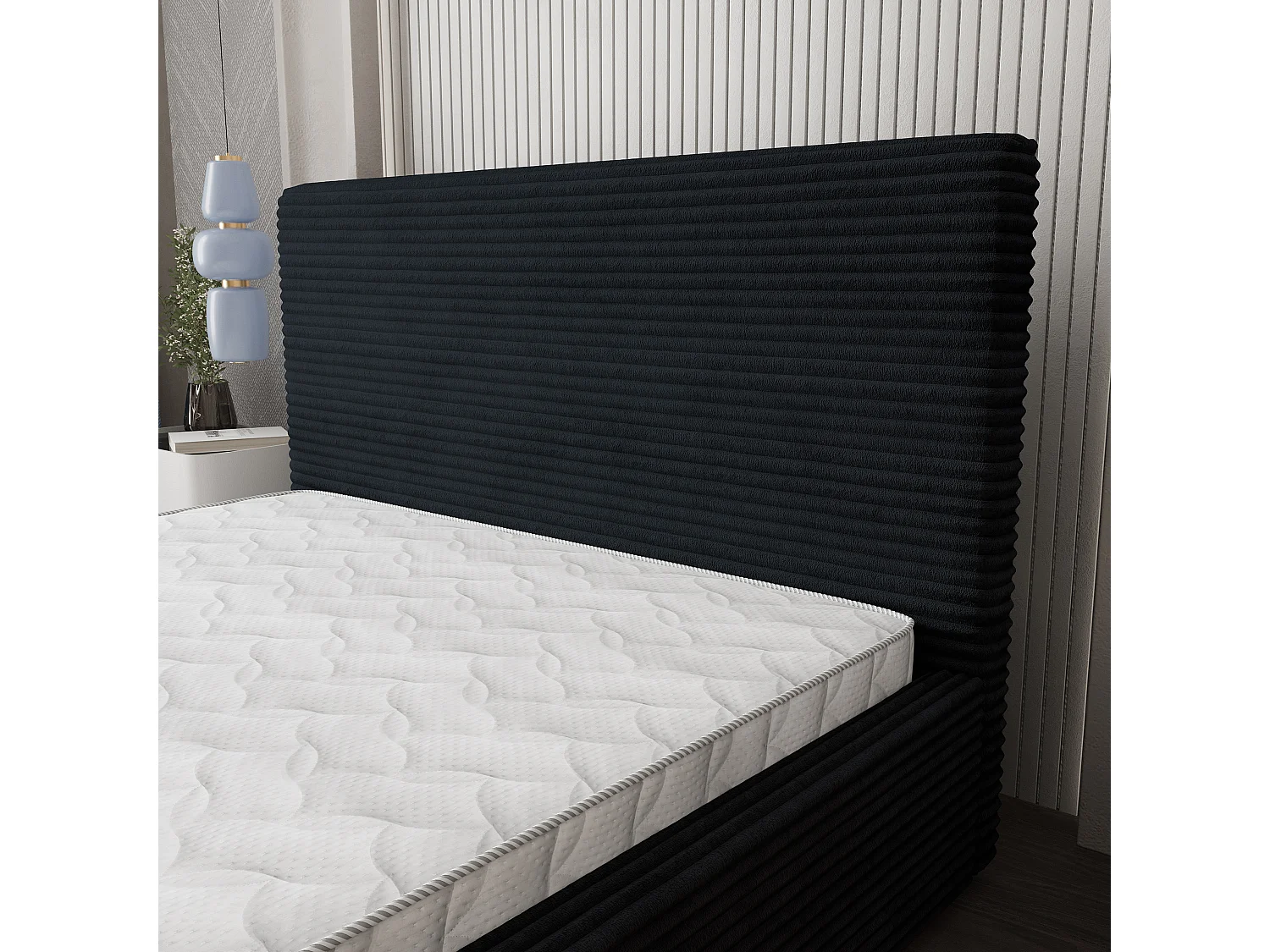 Gestoffeerd bed MIRETTI 200x200 cm - Corduroy stof - Zwart