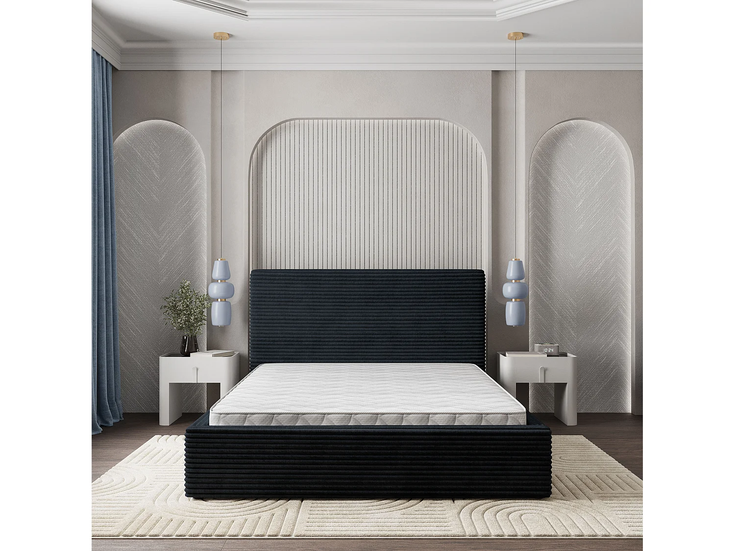 Gestoffeerd bed MIRETTI 200x200 cm - Corduroy stof - Zwart
