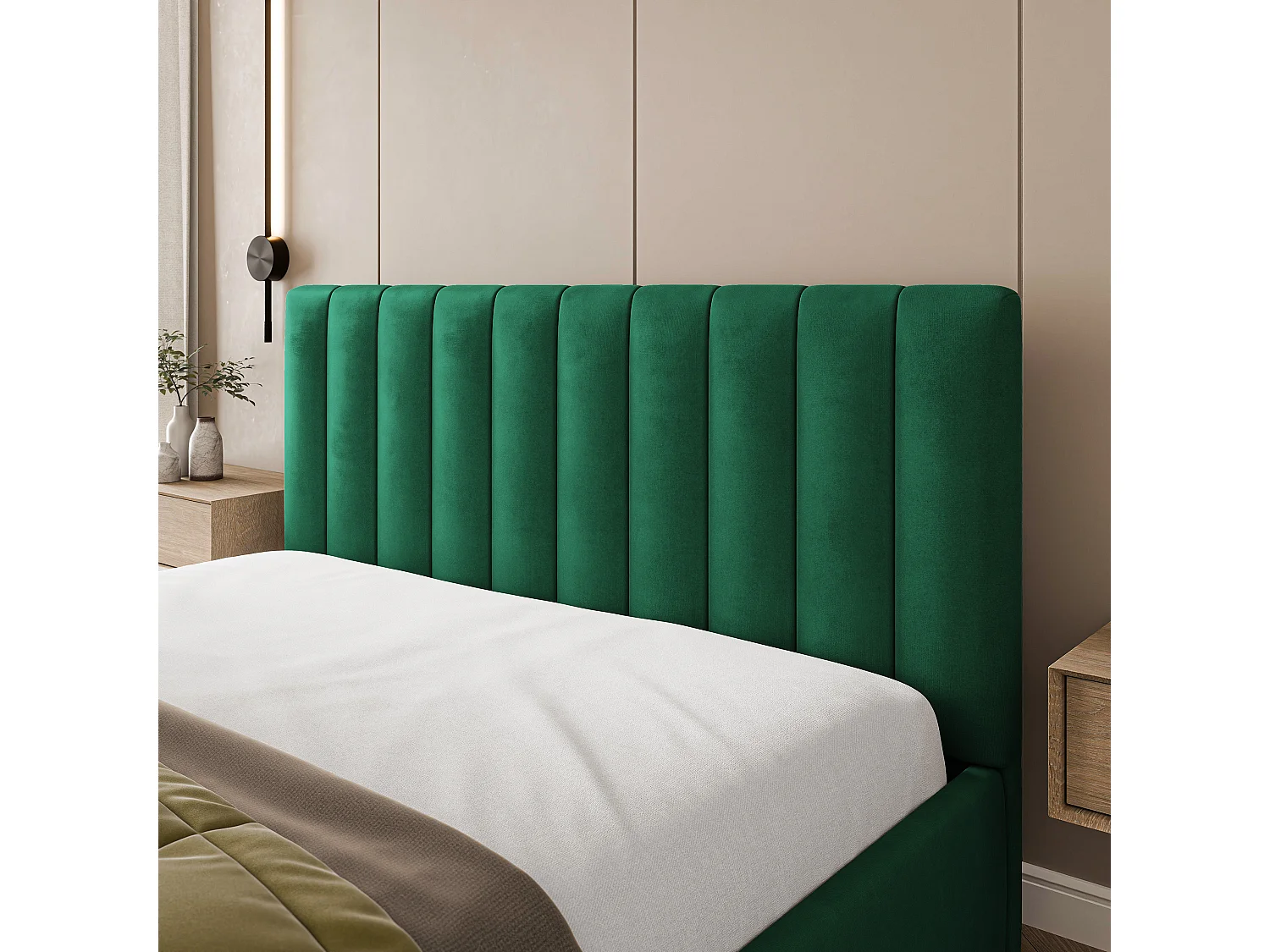 Gestoffeerd bed DEMERA 160x200 cm - Fluwelen stof - Flessengroen