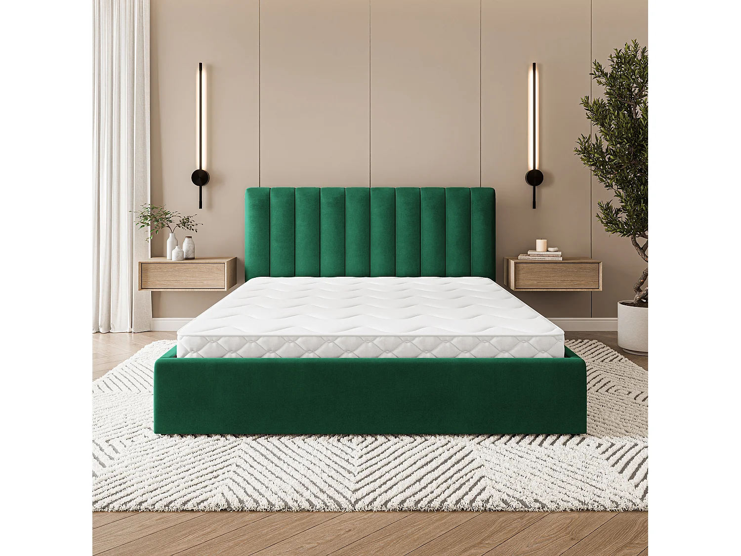 Gestoffeerd bed DEMERA 160x200 cm - Fluwelen stof - Flessengroen