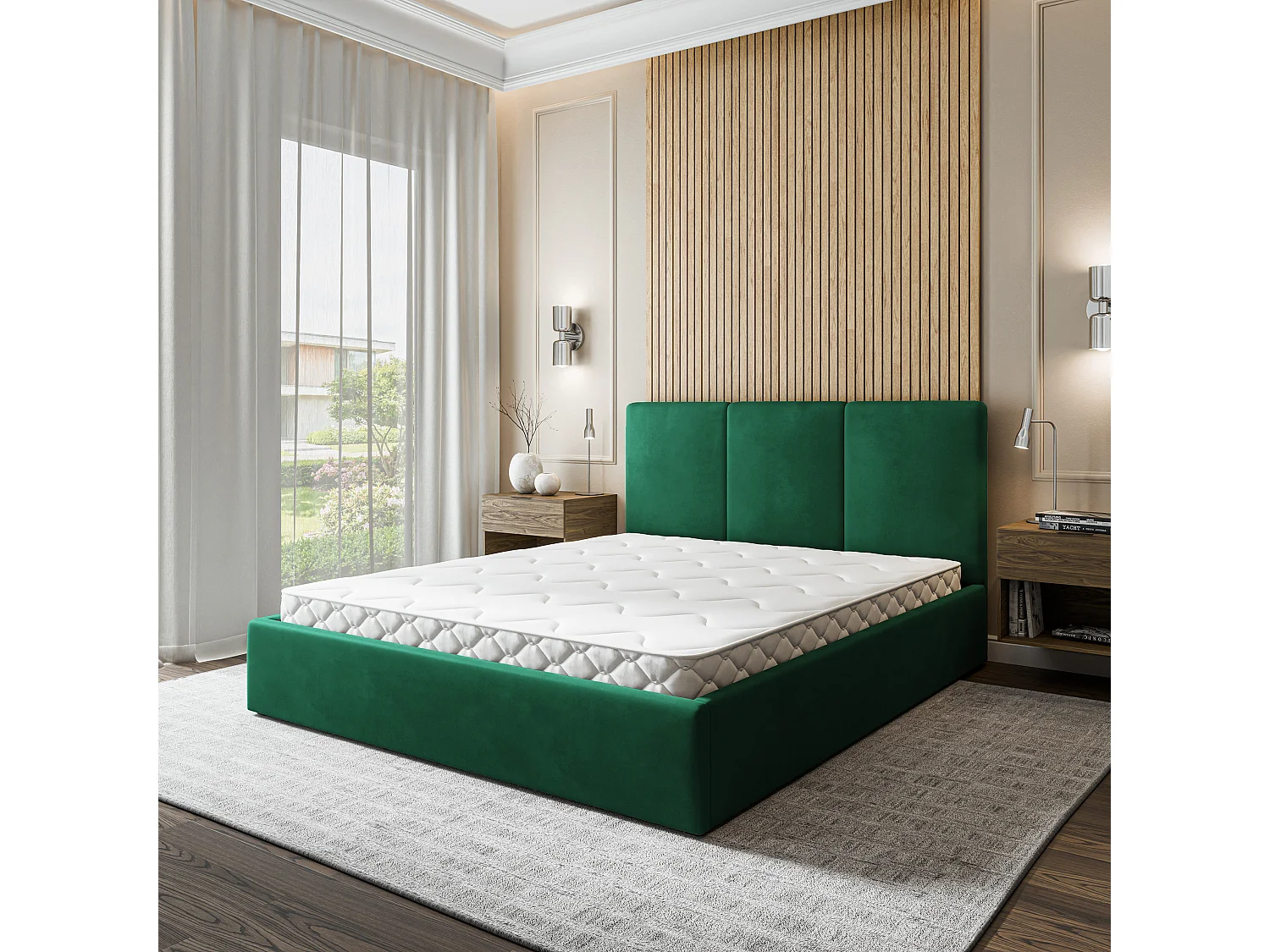 Gestoffeerd bed AZURI 200x200 cm - Fluwelen stof - Flessengroen
