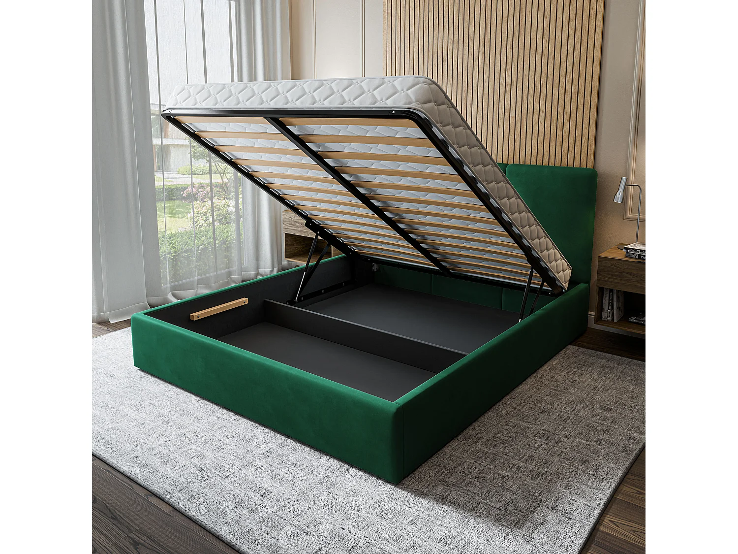 Gestoffeerd bed AZURI 200x200 cm - Fluwelen stof - Flessengroen