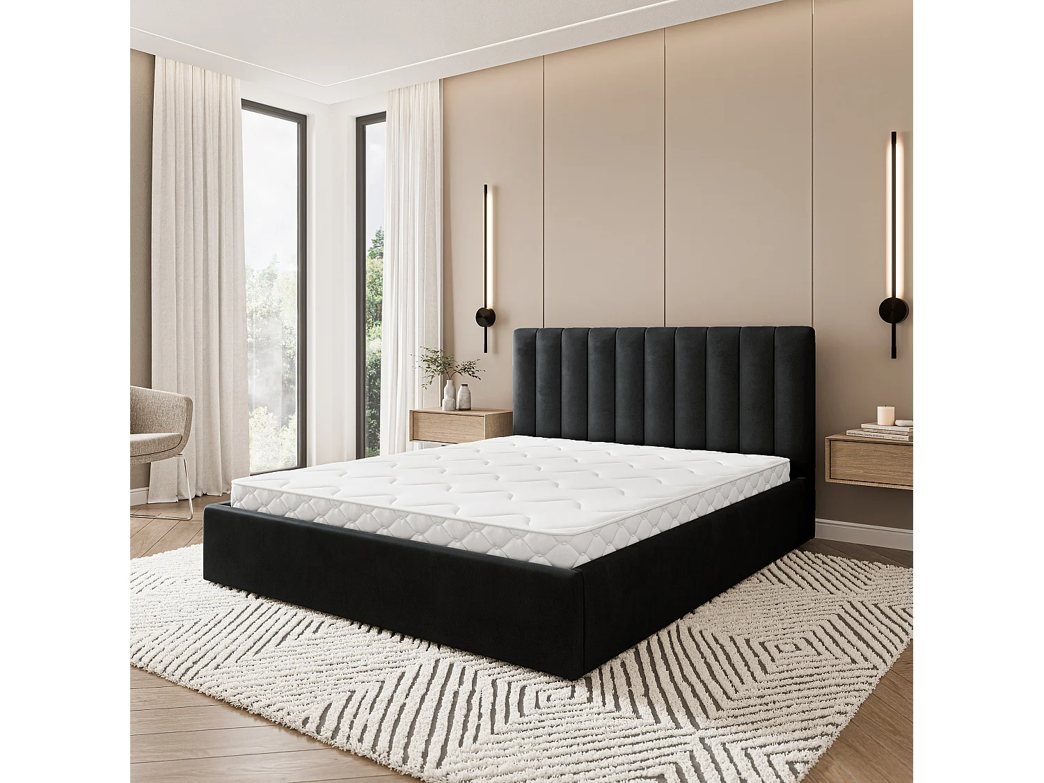Gestoffeerd bed DEMERA 180x200 cm - Fluwelen stof - Zwart