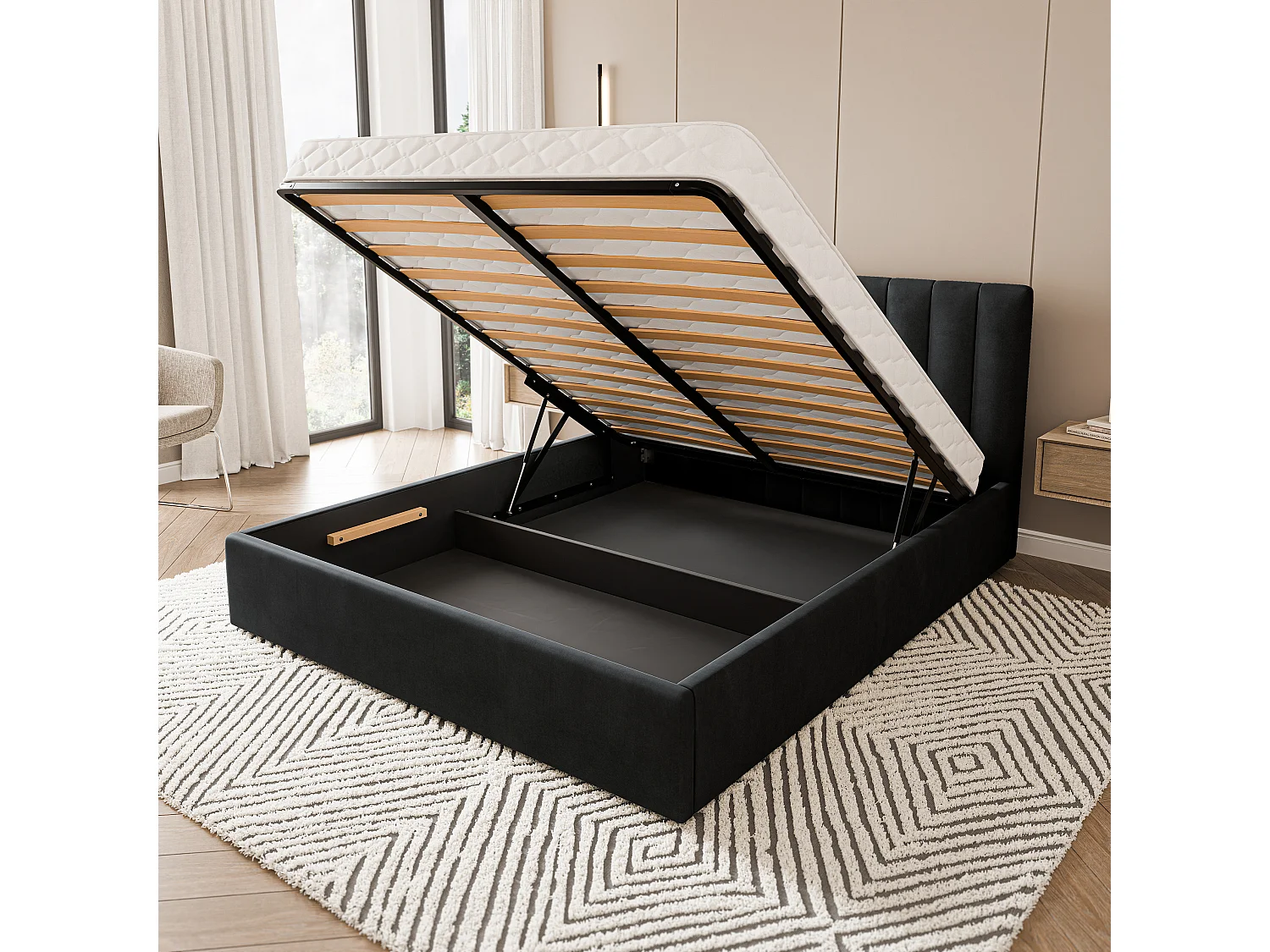 Gestoffeerd bed DEMERA 180x200 cm - Fluwelen stof - Zwart
