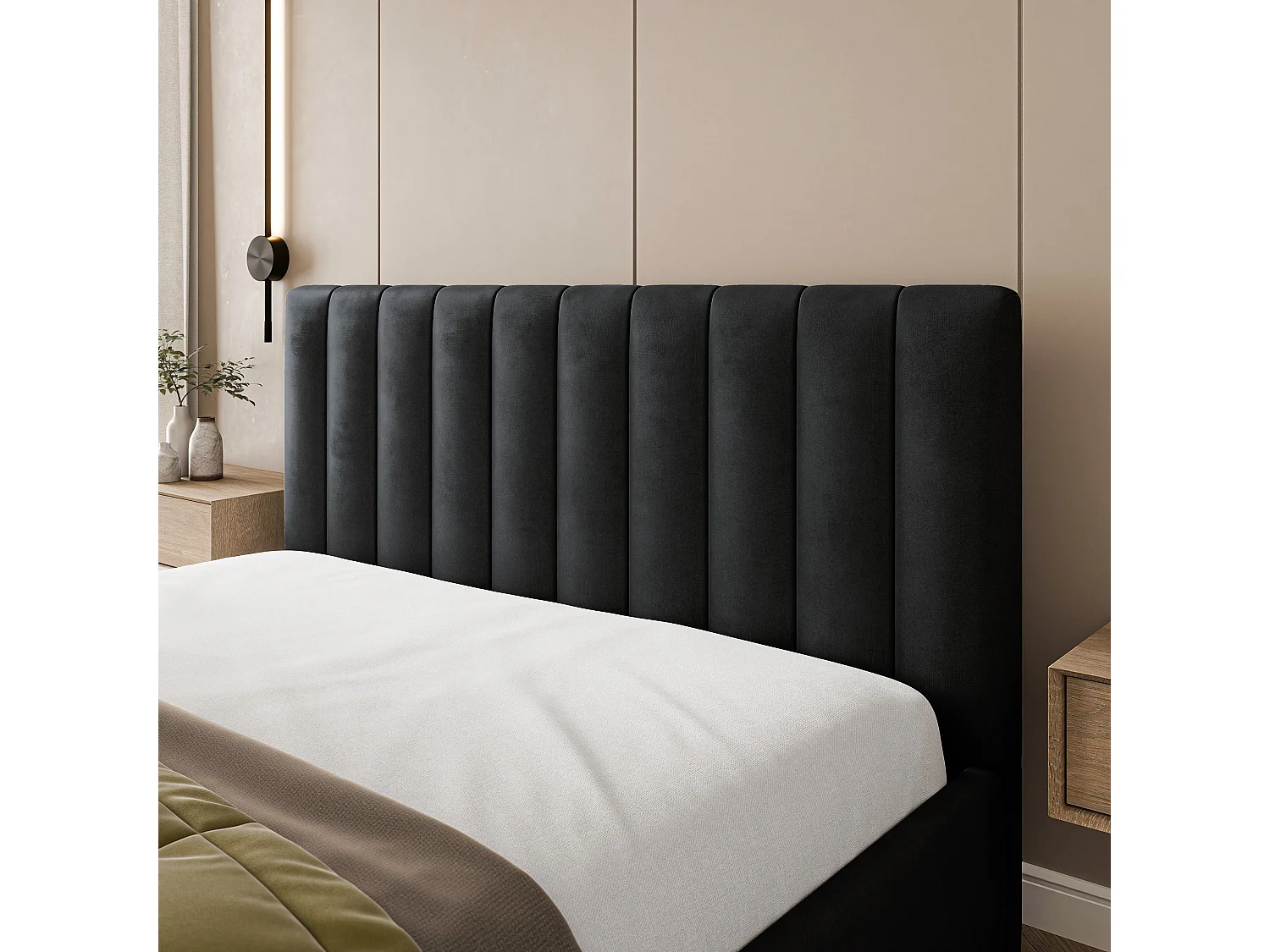 Gestoffeerd bed DEMERA 180x200 cm - Fluwelen stof - Zwart