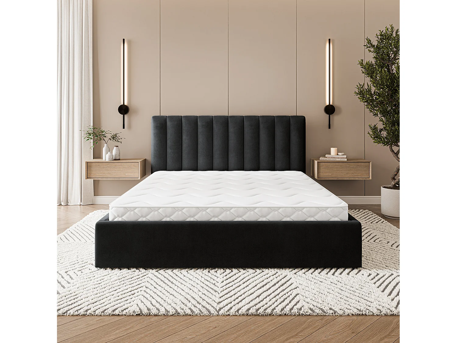 Gestoffeerd bed DEMERA 180x200 cm - Fluwelen stof - Zwart