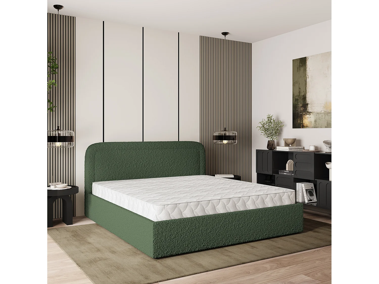Gestoffeerd bed BENIRA 160x200 cm - Bouclé stof - Groen