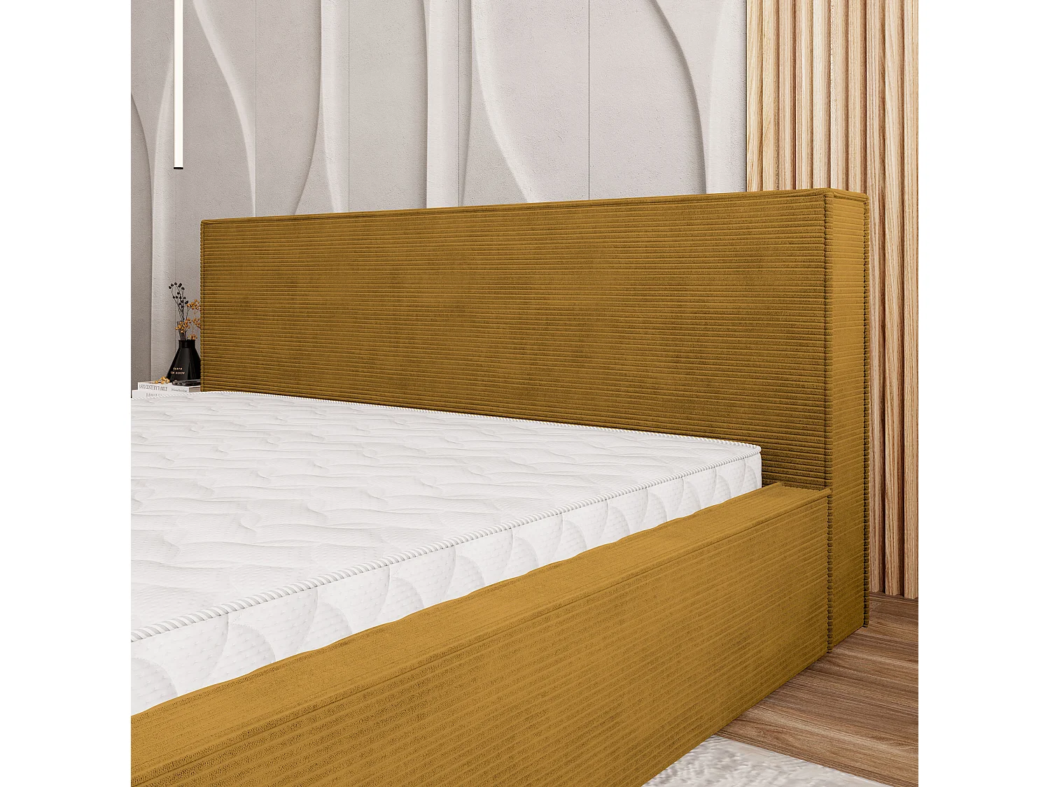 Lit Coffre CELORA 120x200 cm - Velours côtelé - Jaune