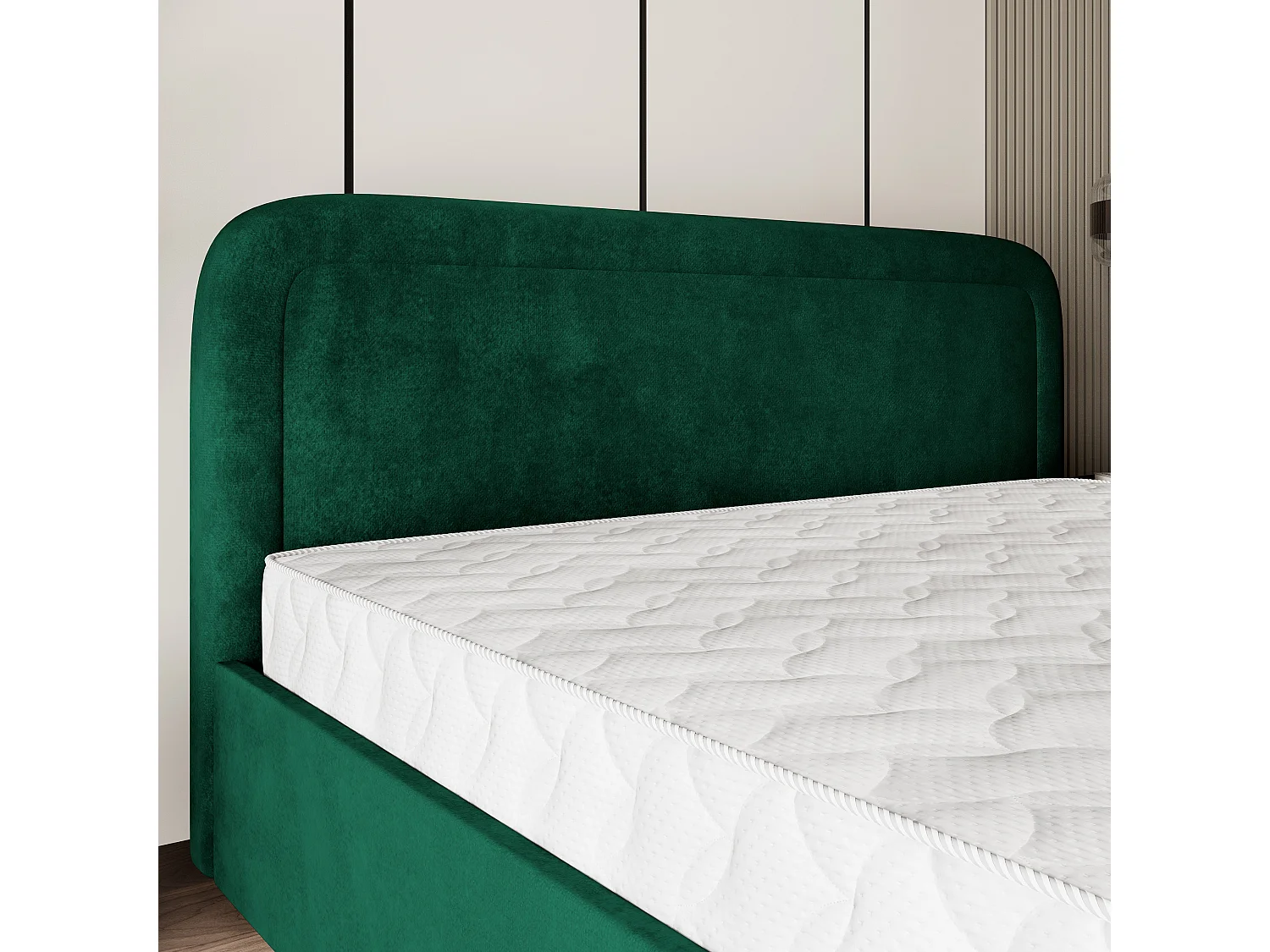 Gestoffeerd bed BENIRA 160x200 cm - Pluche stof - Flessengroen