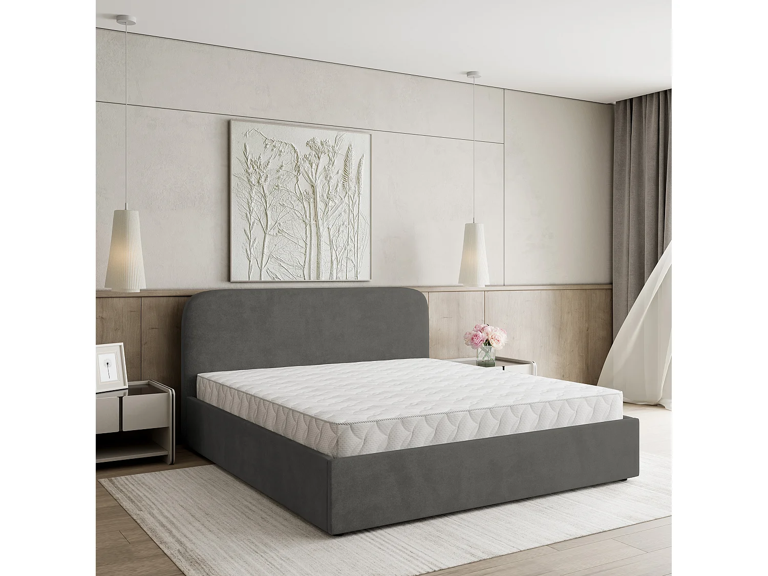 Gestoffeerd bed RENIVE 180x200 cm - Pluche stof - Grijs