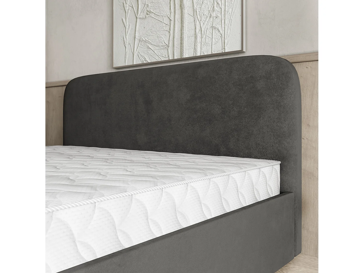 Gestoffeerd bed RENIVE 180x200 cm - Pluche stof - Grijs