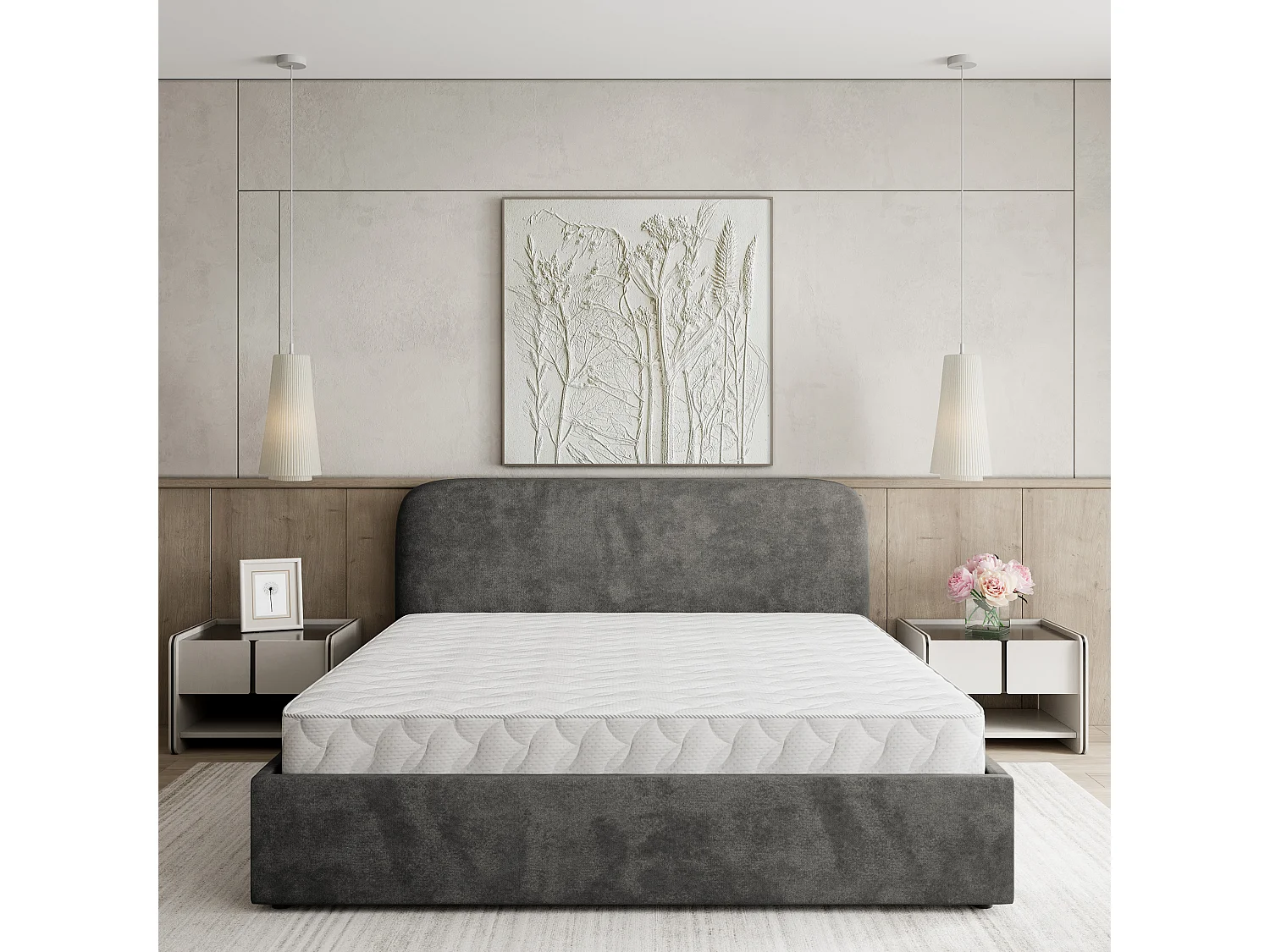 Gestoffeerd bed RENIVE 180x200 cm - Pluche stof - Grijs