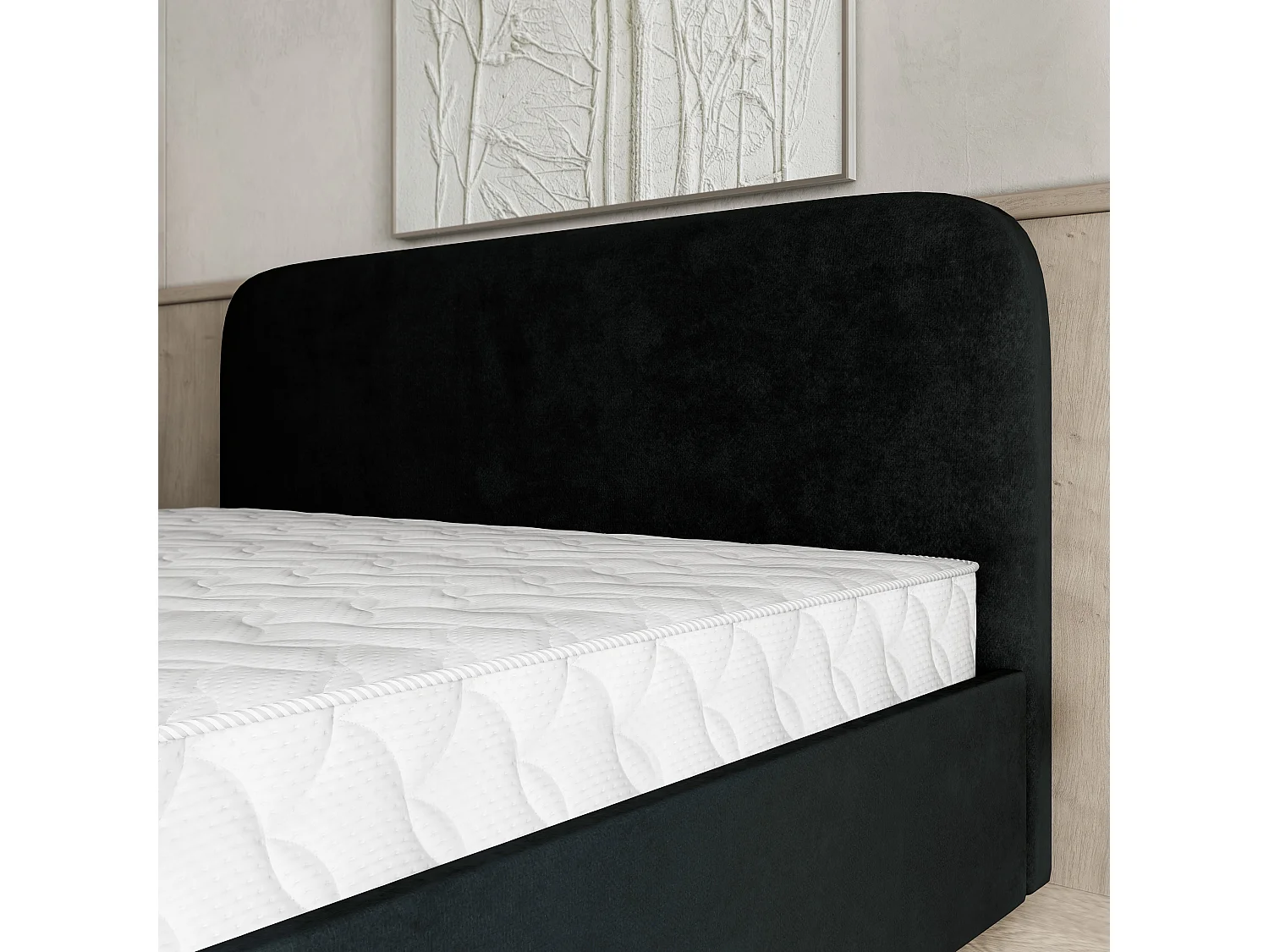 Gestoffeerd bed RENIVE 180x200 cm - Pluche stof - Zwart