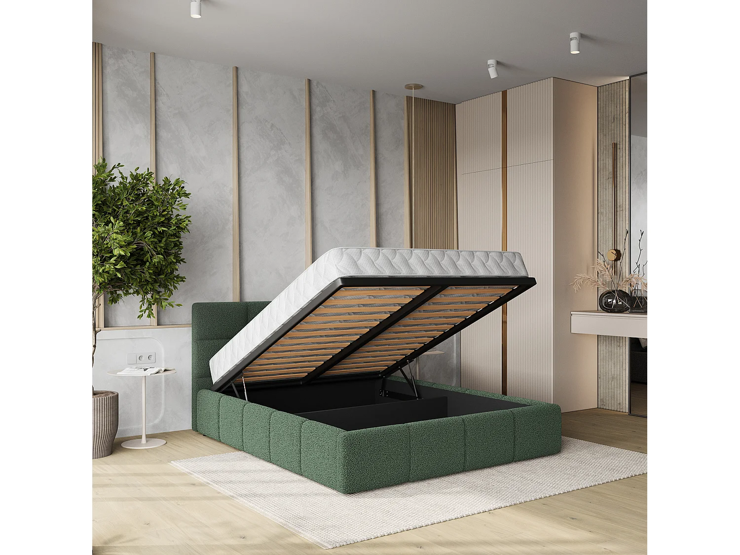 Gestoffeerd bed COMO 140x200 cm - Bouclé stof - Groen