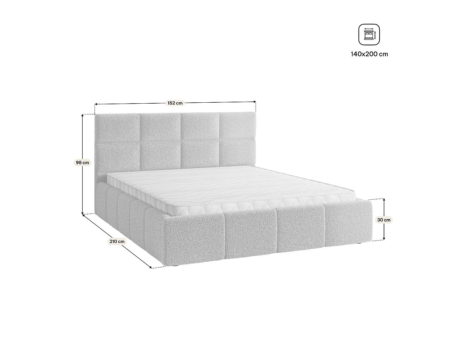 Gestoffeerd bed COMO 140x200 cm - Bouclé stof - Groen