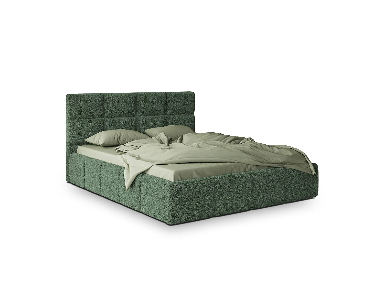 Gestoffeerd bed COMO 140x200 cm - Bouclé stof - Groen