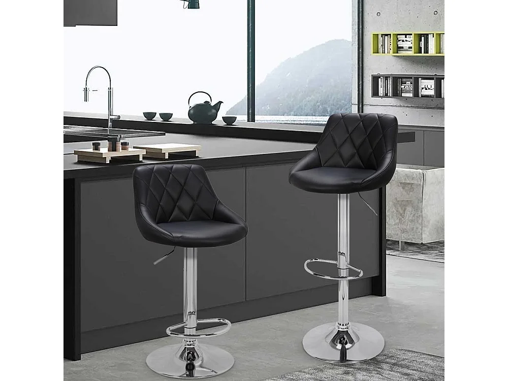 Set 2 Sgabelli Cucina Seduta Pelle Imbottita Sgabello Girevole Casa Bar Nero