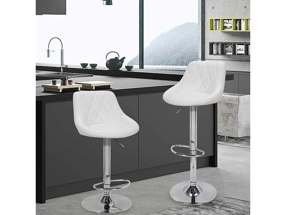 Set 2 Sgabelli Cucina Seduta Pelle Imbottita Sgabello Girevole Casa Bar Bianco