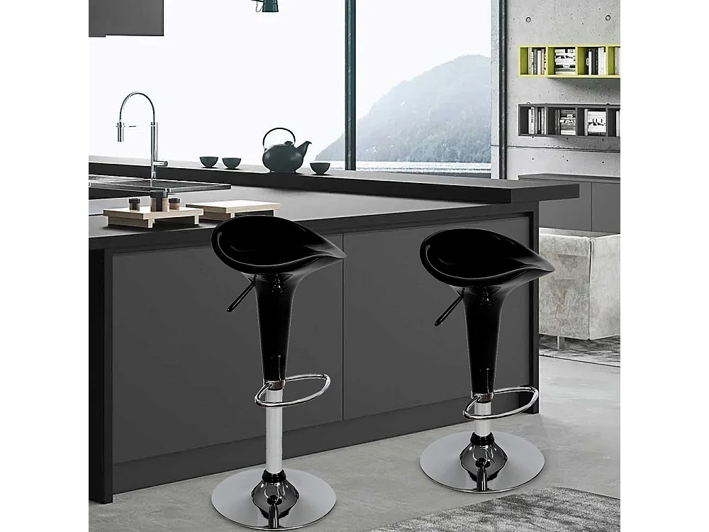 Set 2 Sgabelli Cucina Regolabile Acciaio e ABS Sgabello Girevole Nero Casa Bar