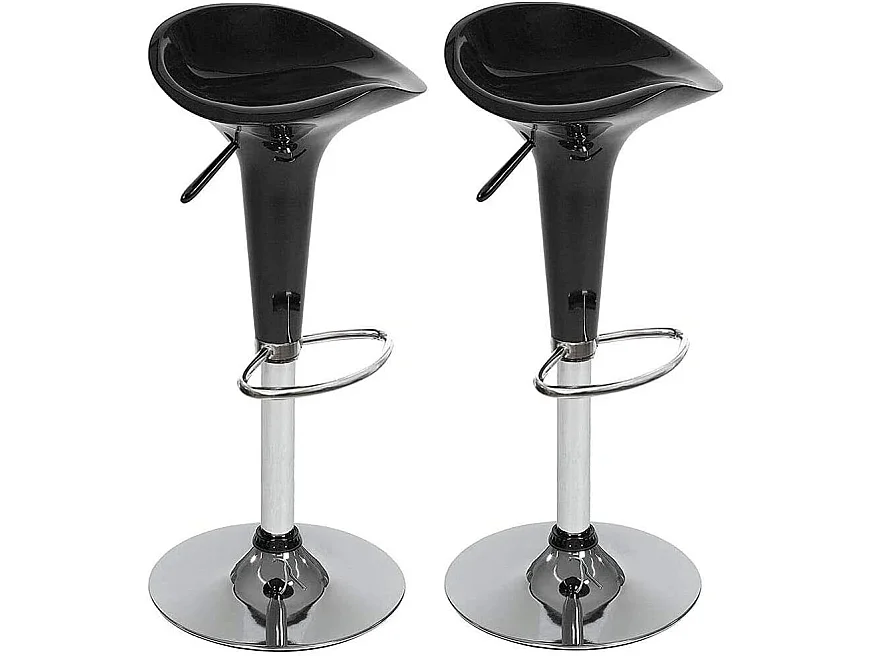 Set 2 Sgabelli Cucina Regolabile Acciaio e ABS Sgabello Girevole Nero Casa Bar