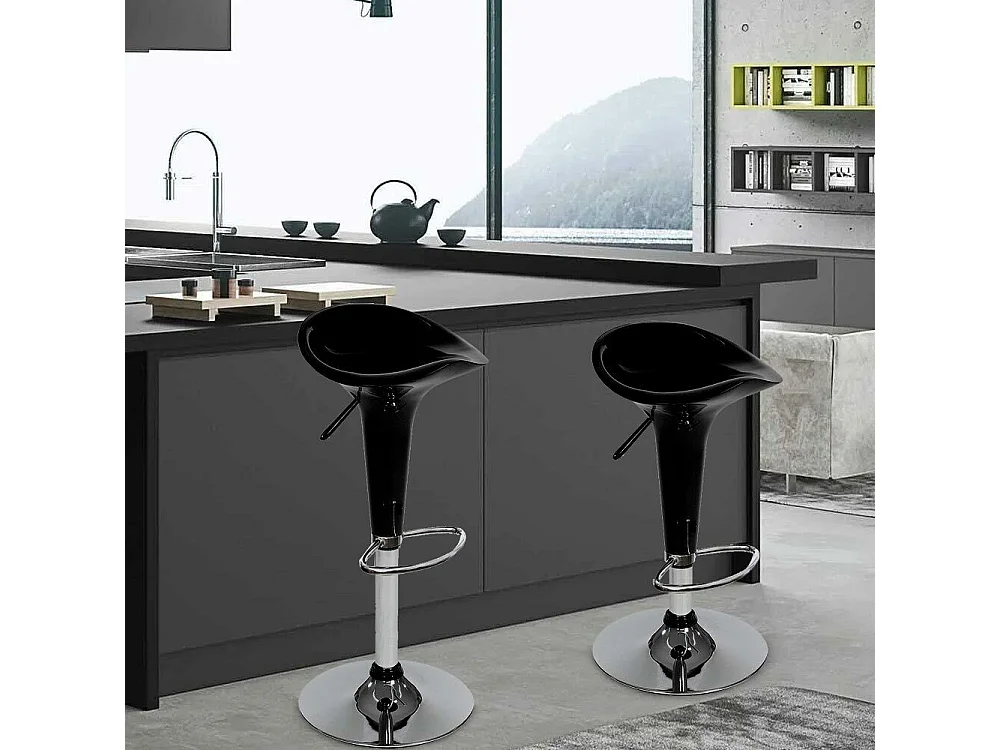 Set 2 Sgabelli Cucina Regolabile Acciaio e ABS Sgabello Girevole Nero Casa Bar