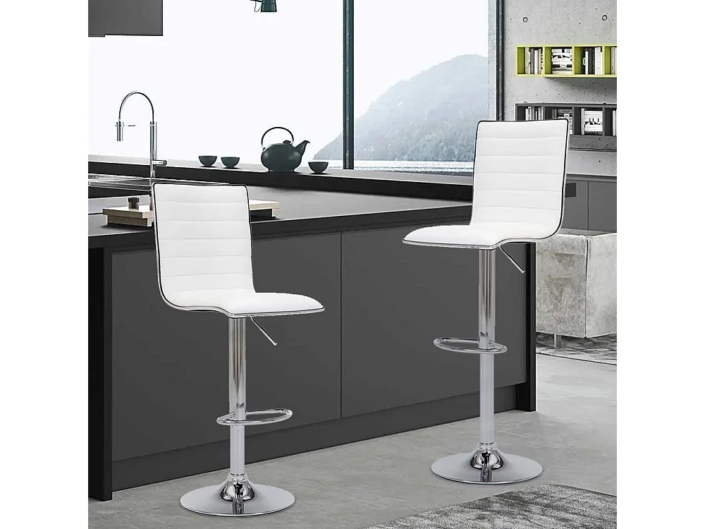 Set 2 Sgabelli Cucina Regolabile Seduta Pelle Sgabello Girevole Casa Bar Bianco