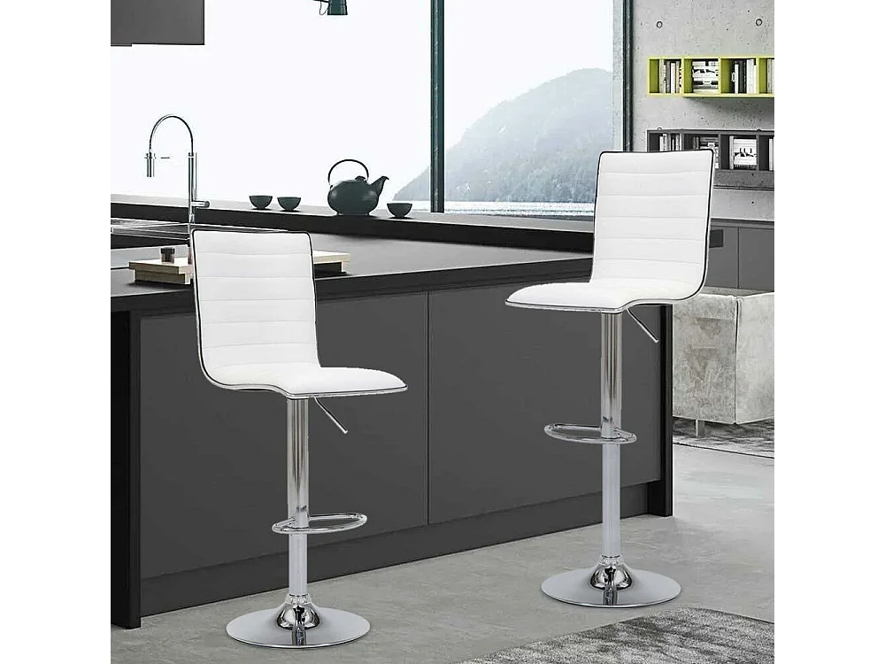 Set 2 Sgabelli Cucina Regolabile Seduta Pelle Sgabello Girevole Casa Bar Bianco