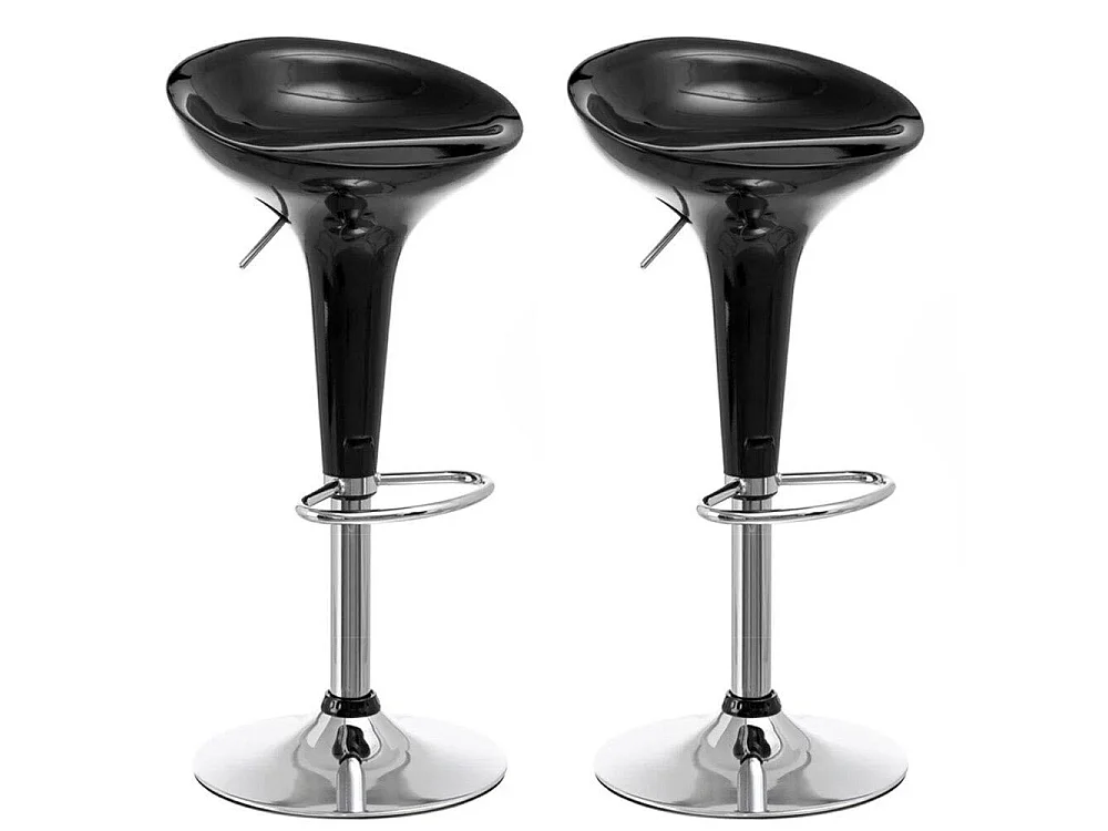 Set 2 Sgabelli Cucina Regolabile Acciaio e ABS Sgabello Girevole Nero Casa Bar