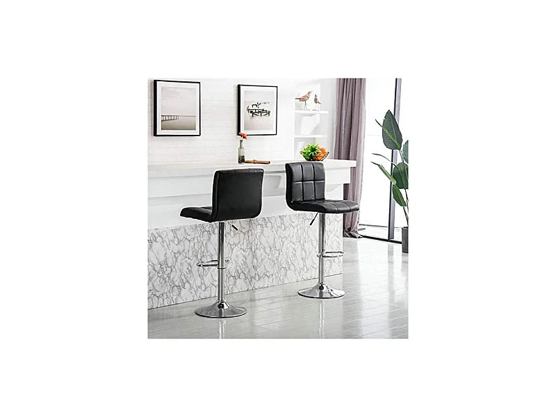 Set 2 Sgabelli da Bar Cucina Seduta Schienale in Ecopelle Nero con Poggiapiedi