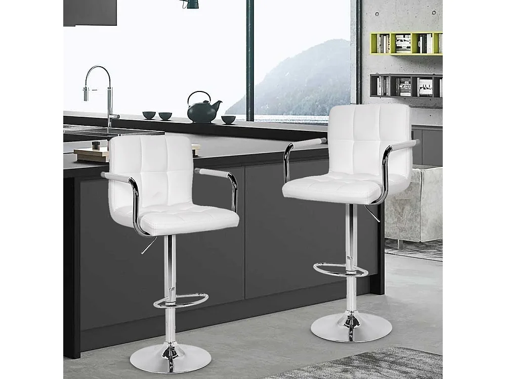 Set Sgabelli Cucina Seduta Pelle Imbottita Sgabello con Braccioli Casa Bar Bianc