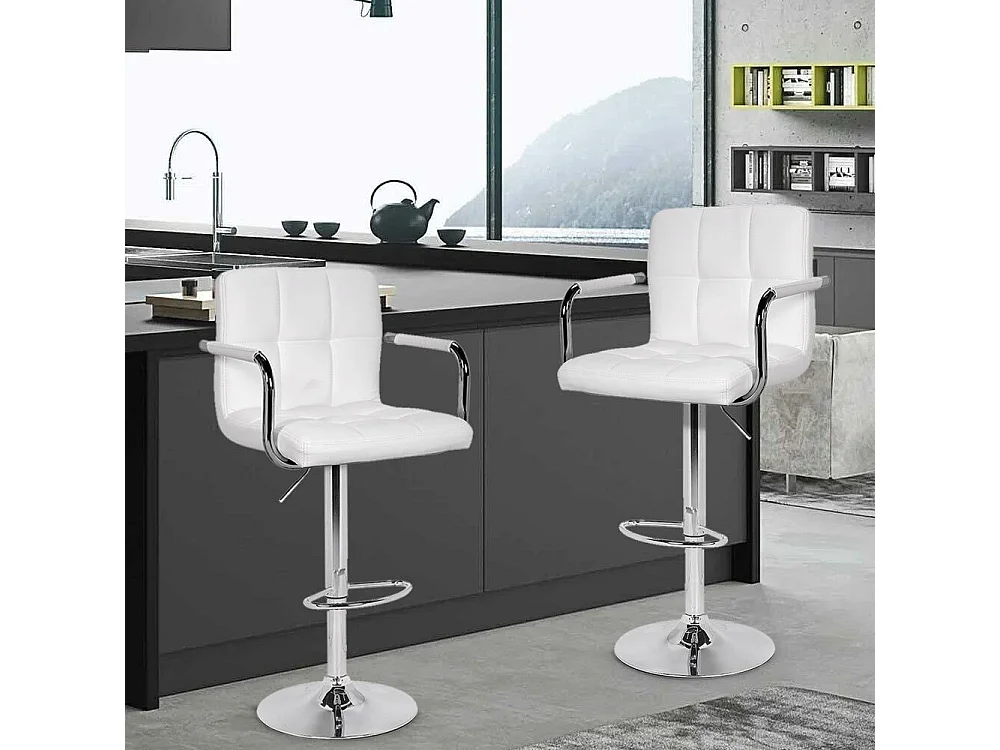 Set Sgabelli Cucina Seduta Pelle Imbottita Sgabello con Braccioli Casa Bar Bianc