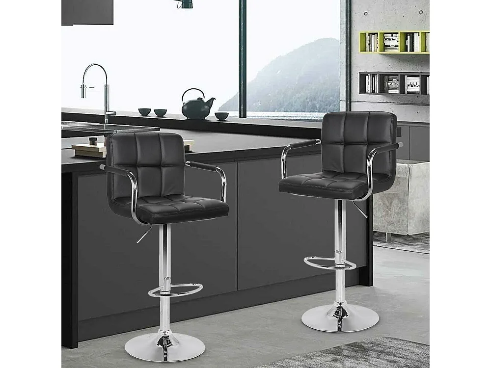 Set Sgabelli Cucina Seduta Pelle Imbottita Sgabello con Braccioli Casa Bar Nero