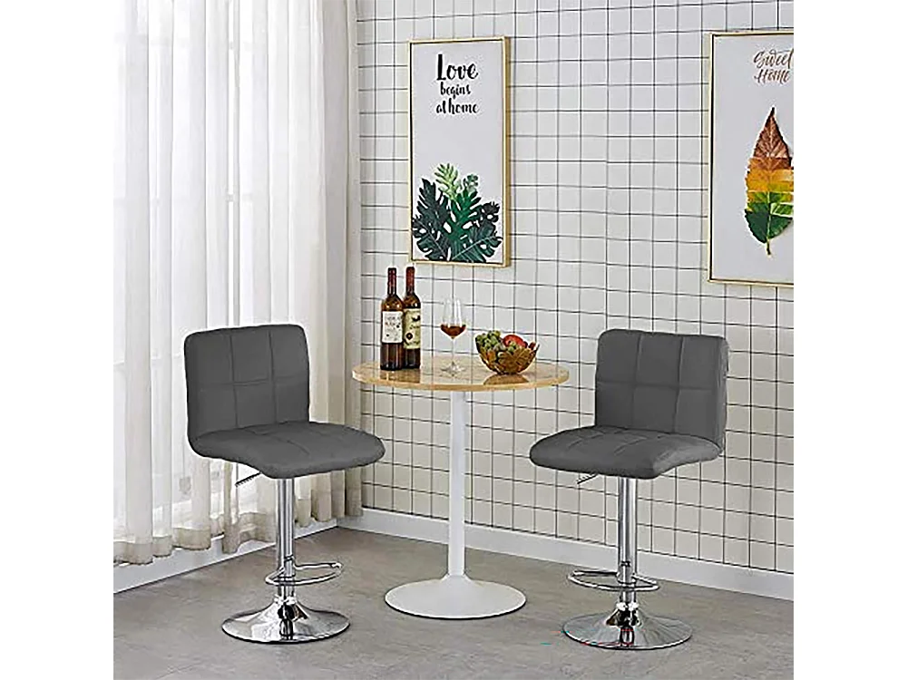 Set 2 Sgabelli Cucina Seduta Pelle Imbottita Sgabello Girevole Casa Bar Grigio