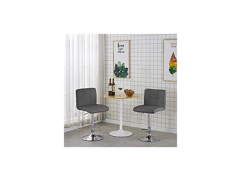 Set 2 Sgabelli Cucina Seduta Pelle Imbottita Sgabello Girevole Casa Bar Grigio