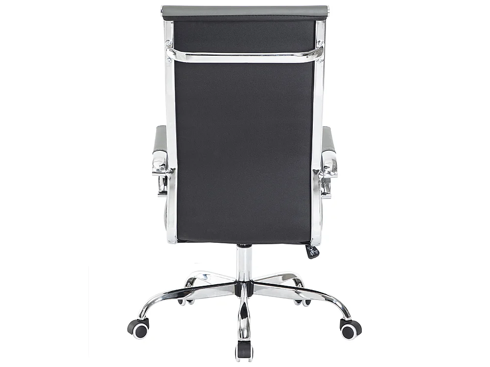 Sedia da Ufficio in Simil Pelle Grigio Poltrona Scrivania Girevole Base Cromata
