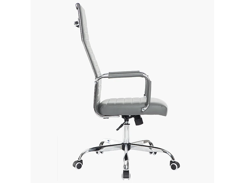 Sedia da Ufficio in Simil Pelle Grigio Poltrona Scrivania Girevole Base Cromata