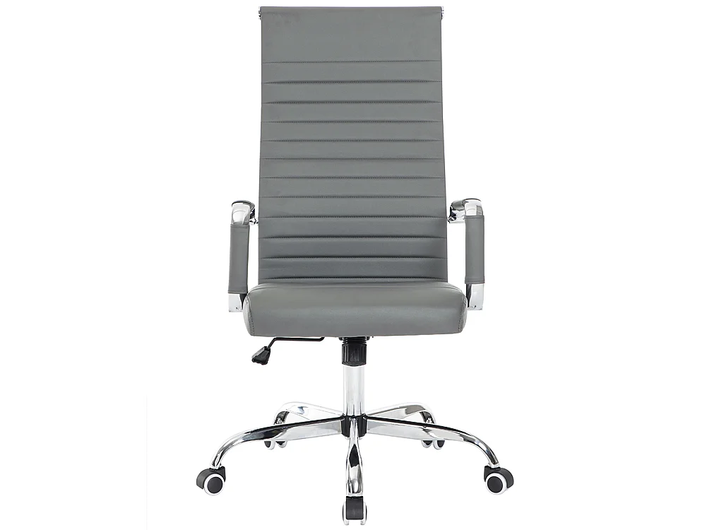 Sedia da Ufficio in Simil Pelle Grigio Poltrona Scrivania Girevole Base Cromata