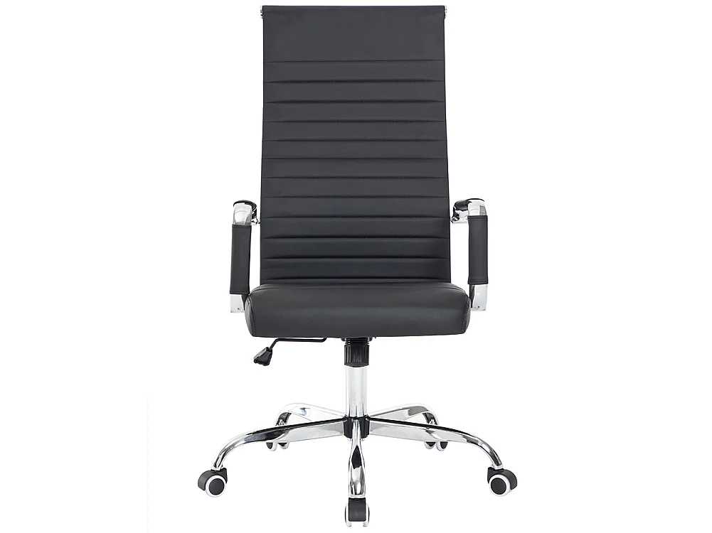 Sedia da Ufficio in Simil Pelle Nera Poltrona Scrivania Girevole Base Cromata